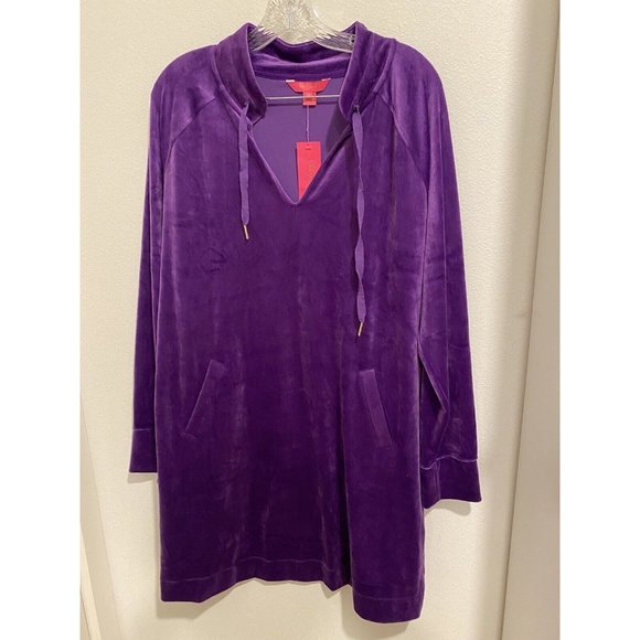 NWT Lilly Pulitzer Cassi Purple Berry Stretch Velour Velvet Tunic Dress XL - Picture 2 of 6